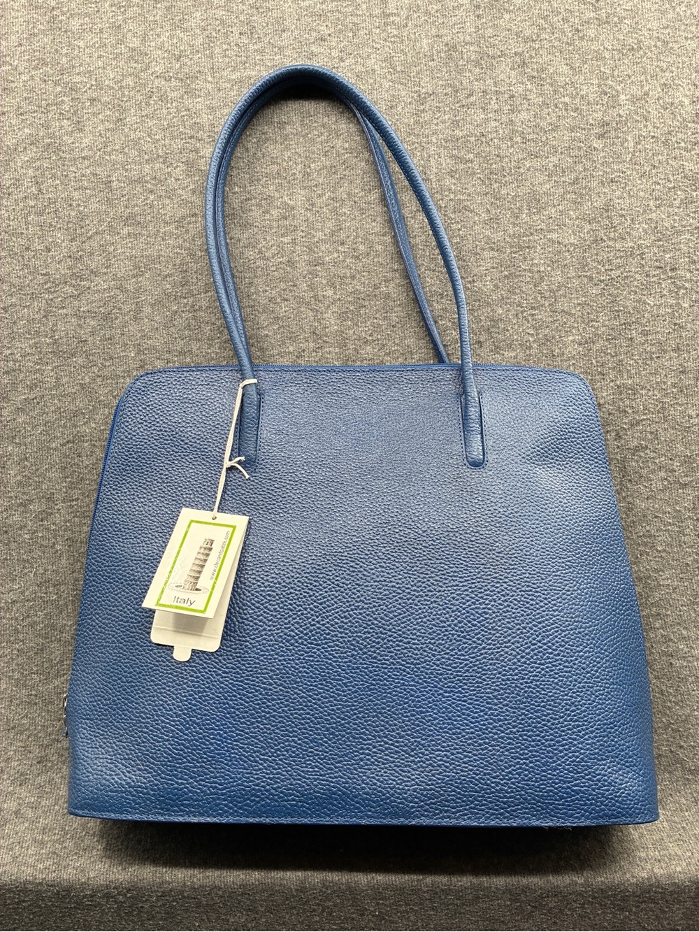 NWT Everyday Structured Blue Genuine Leather Tote with Double Straps